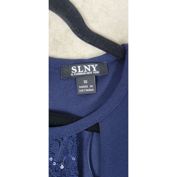 SL Fashions Women's Short Sleeve Dress Lace Embossed Sequin Blue Size 10 - Picture 10 of 16